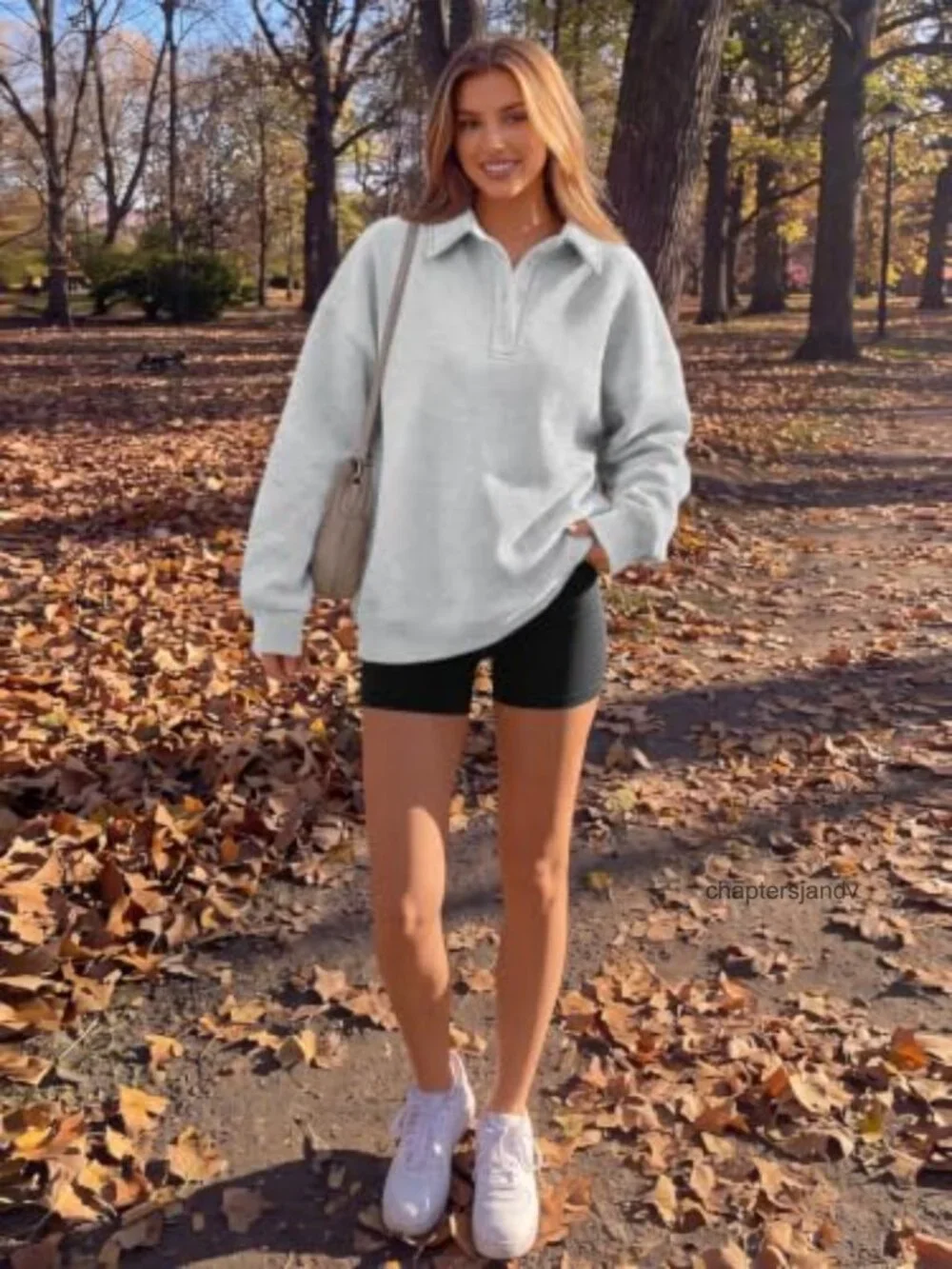 Oversized Fleece Sweatshirt Polo Collar Quarter Button Pullover Women